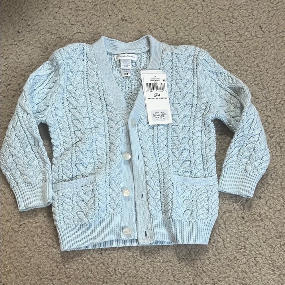 Polo by Ralph Lauren Light Blue Cable Knit Cardigan